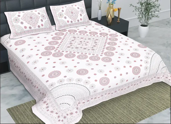 Kathakashida_Pink_elegant_thread_print_double_king_size_bedsheet_(90"X108")_with_2_pillow_covers_(17"X27")_By_Sabhinjo