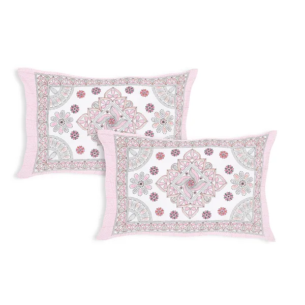 Kathakashida_Pink_elegant_thread_print_double_king_size_bedsheet_(90"X108")_with_2_pillow_covers_(17"X27")_By_Sabhinjo