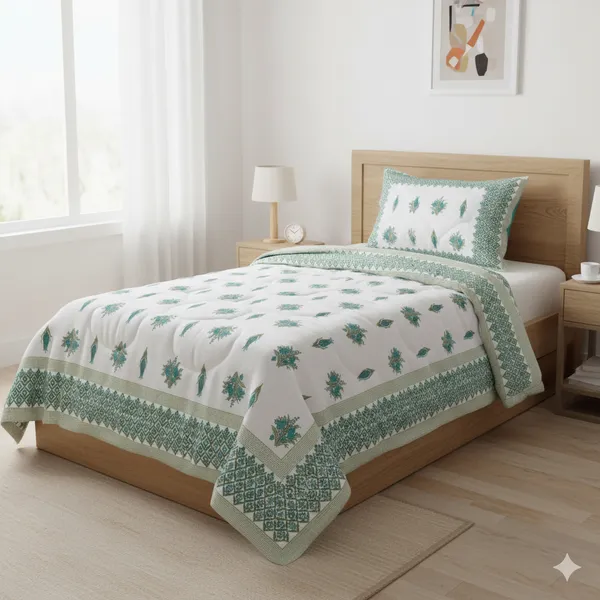 Ananta_Green_Cotton_Premium_&_Elegant_Printed_Single_Rajai_(_60"_X_90"_)By_Sabhinjo