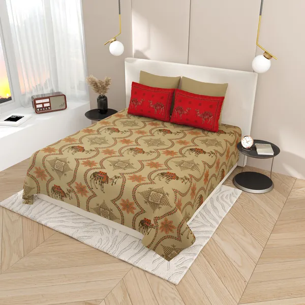 Kashida_Red_Cotton_Premium_&_Elegant_Animal_King_Size_Bedsheet_(90"X108")__With_2_Pillow_Covers_(_17"_X_27"_)_By_Sabhinjo