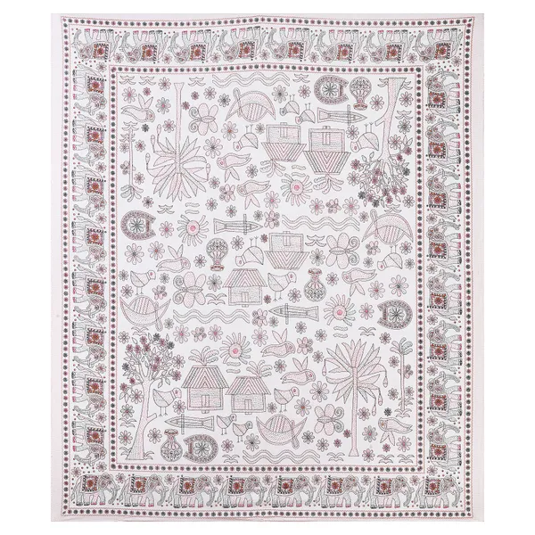 Kathakashida_Pink_elegant_thread_print_double_king_size_bedsheet_(90"X108")_with_2_pillow_covers_(17"X27")_By_Sabhinjo