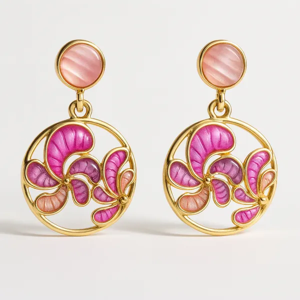Pink_Party_Swirl_Hand_Painted_Pendant_With_Earring_set__For_Women