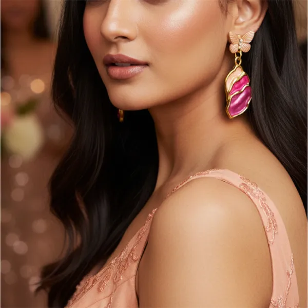 Pink_Hand_Painted_Papillon_Earring_For_Women
