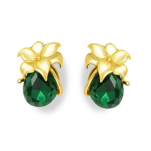Gold_Emerald_Dewdrop_Pendant_With_Earring_set__For_Women