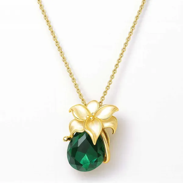 Gold_Emerald_Dewdrop_Pendant_With_Earring_set__For_Women