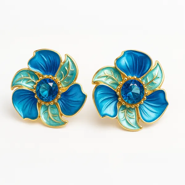 Blue_Round_Dazzle_Petal_Pendant_With_Earring_set__For_Women