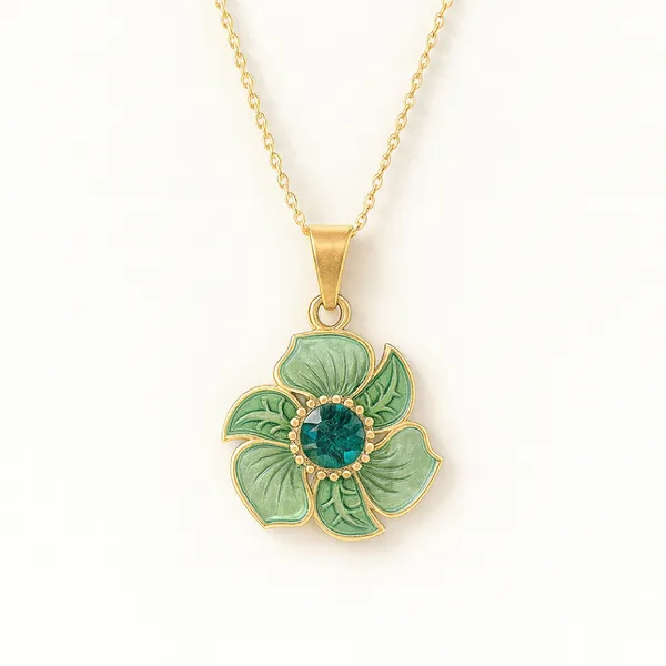 Green_Round_Dazzle_Petal_Pendant_With_Earring_set__For_Women
