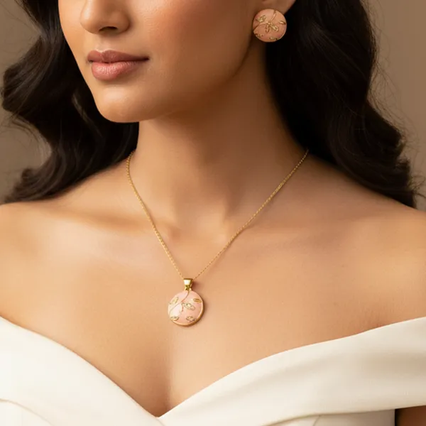 Peach_Blossom_Charm_Pendant_With_Earring_set__For_Women