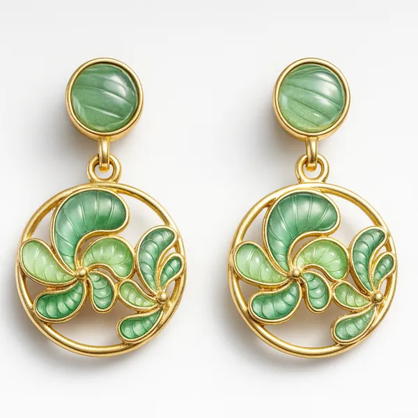 Green_Party_Swirl_Hand_Painted_Pendant_With_Earring_set__For_Women