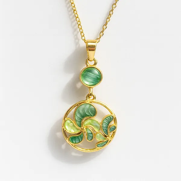 Green_Party_Swirl_Hand_Painted_Pendant_With_Earring_set__For_Women