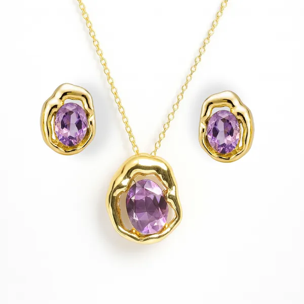 Aurum_Amethyst_Stainless_Steel_Pendant_With_Earring_set__|_For_Women