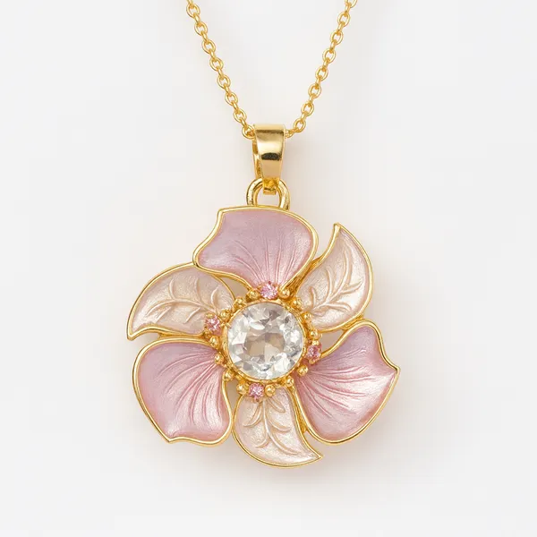 Light_Pink_Dazzle_Petal_Pendant_With_Earring_set__For_Women