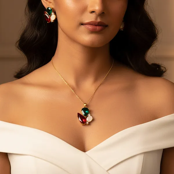 MultiColor__Pendant_With_Earring_set__For_Women