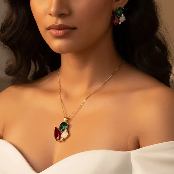 MultiColor__Pendant_With_Earring_set__For_Women