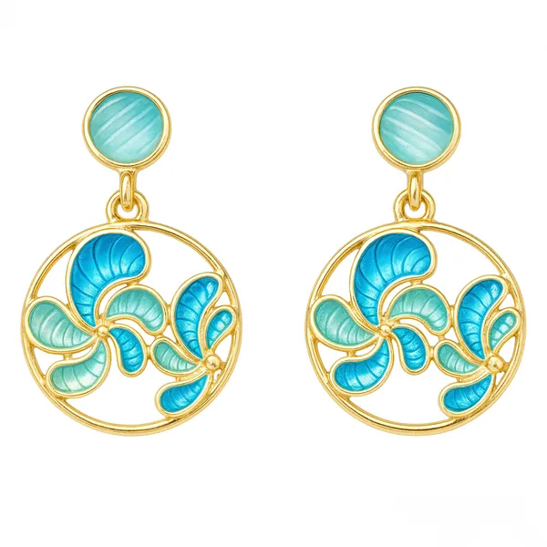 Blue_Party_Swirl_Hand_Painted_Pendant_With_Earring_set__For_Women