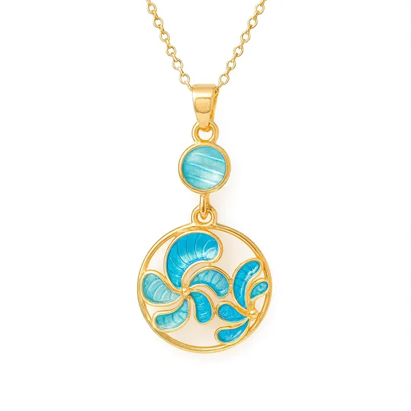 Blue_Party_Swirl_Hand_Painted_Pendant_With_Earring_set__For_Women