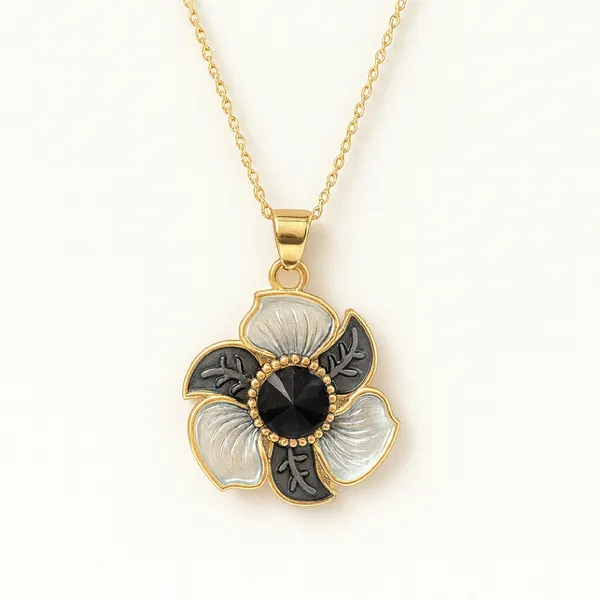 Black_Dazzle_Petal_Pendant_With_Earring_set__For_Women