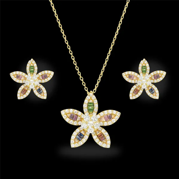 Golden_Starlit_Mystique_Pendant_With_Earring_set__For_Women