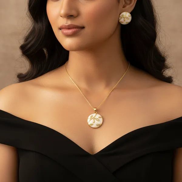Midnight_White_Blossom_Charm_Pendant_With_Earring_set__For_Women