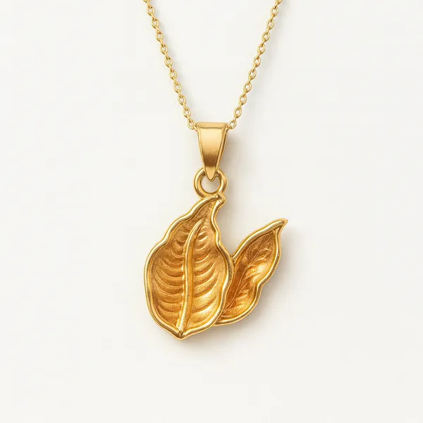 Gold_Charm_Leaf_Pendant_With_Earring_set__For_Women
