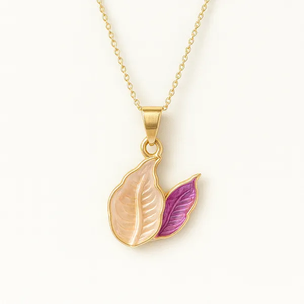Pink_Fusion_Leaf_Pendant_With_Earring_set__For_Women