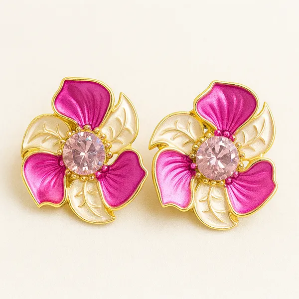 Pink_Dazzle__Petal_Pendant_With_Earring_set__For_Women