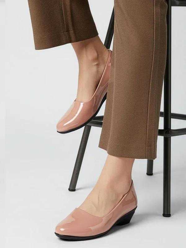 Peach_Synthetic_Leather_Casual_Bellies_For_Women