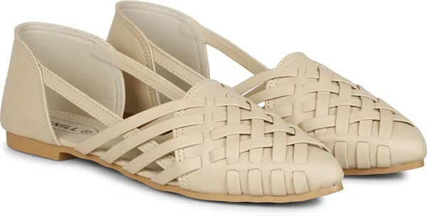 Cream_Synthetic_Casual_Bellies_For_Women