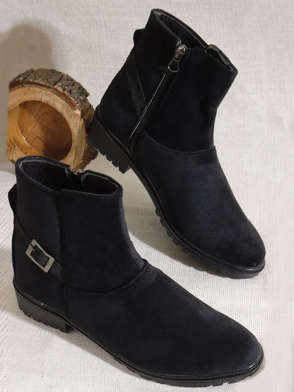Black_Suede_Casual_Wedges_Boots_For_Women