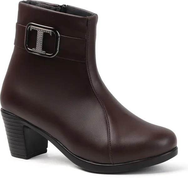 Brown_Synthetic_Leather_Casual_Slip_On_Boots_For_Women