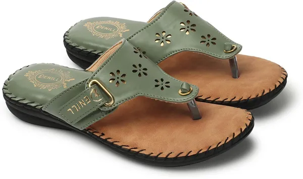 Green_Synthetic_Flats_For_Women