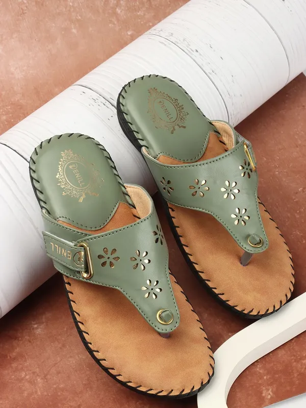 Green_Synthetic_Flats_For_Women