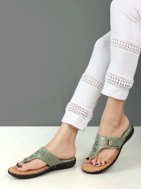 Green_Synthetic_Flats_For_Women