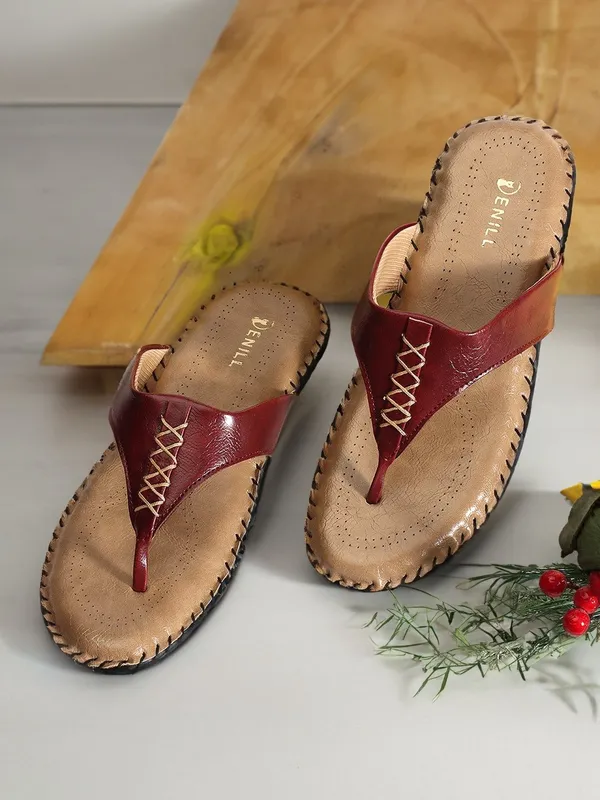 Maroon_Synthetic_Leather_Flats_For_Women