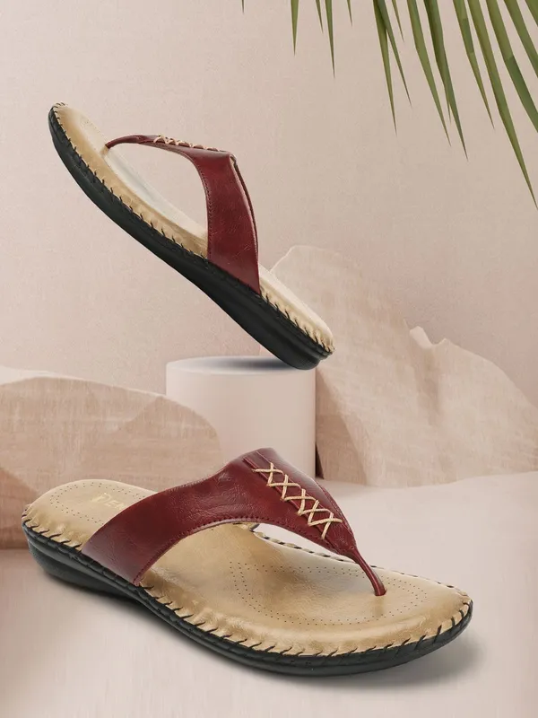 Maroon_Synthetic_Leather_Flats_For_Women