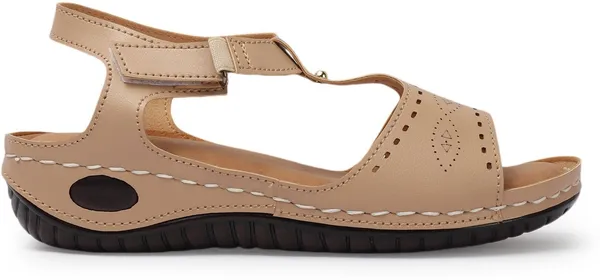 Beige_Synthetic_Leather_Flats_For_Women