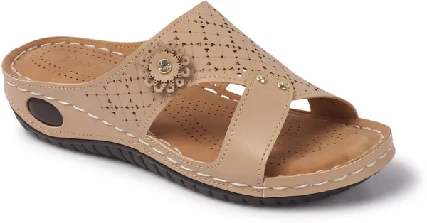 Beige_Synthetic_Leather_Flats_For_Women