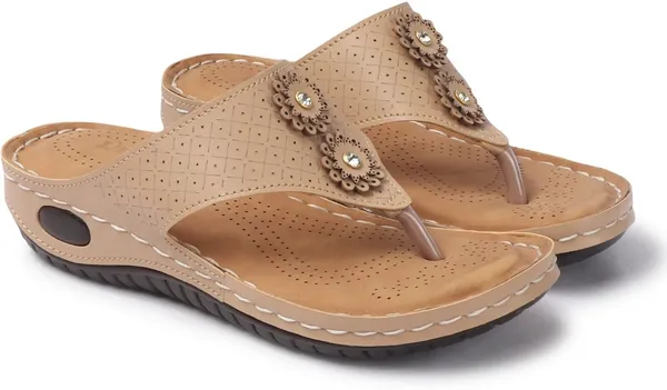 Beige_Synthetic_Leather_Flats_For_Women