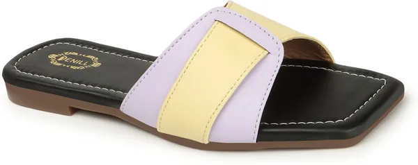 Yellow_And_Black_Synthetic_Leather_Flats_For_Women