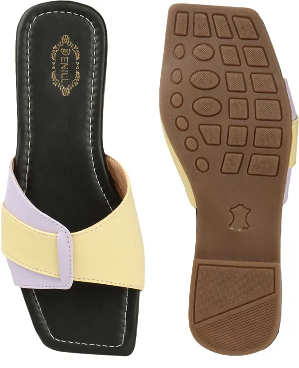 Yellow_And_Black_Synthetic_Leather_Flats_For_Women