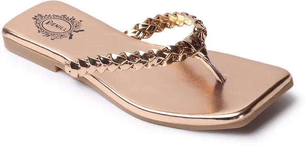 Gold_Synthetic_Leather_Flats_For_Women