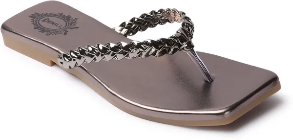 Grey_Synthetic_Leather_Flats_For_Women