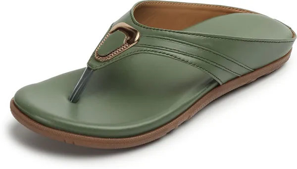 Green_Synthetic_Leather_Flats_For_Women