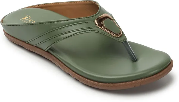Green_Synthetic_Leather_Flats_For_Women