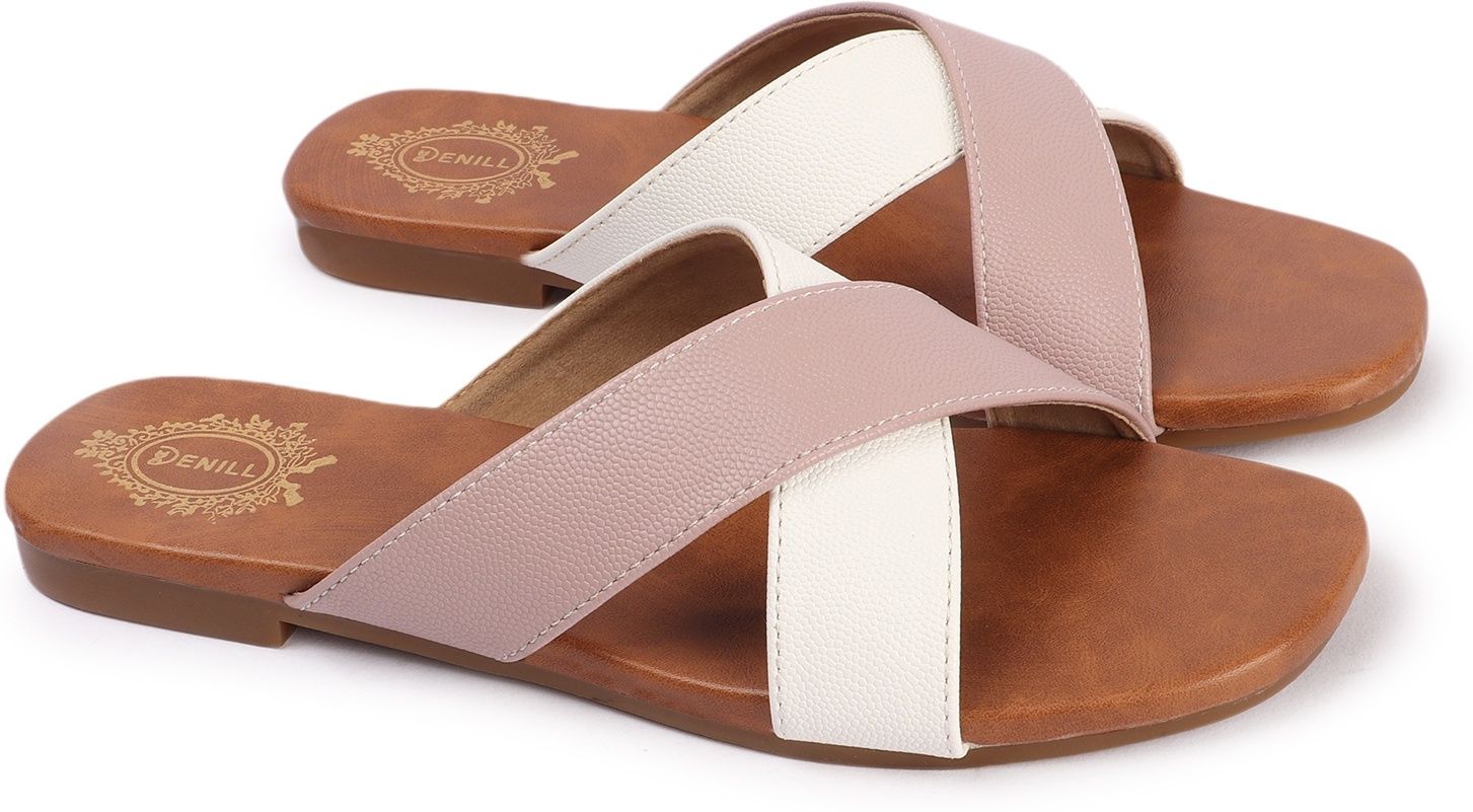 Pink_And_White_Synthetic_Leather_Flats_For_Women