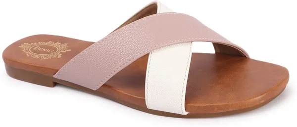 Pink_And_White_Synthetic_Leather_Flats_For_Women