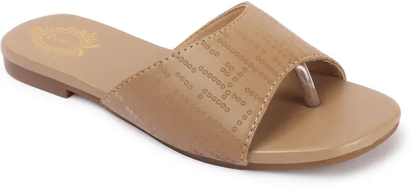 Beige_Synthetic_Flats_For_Women