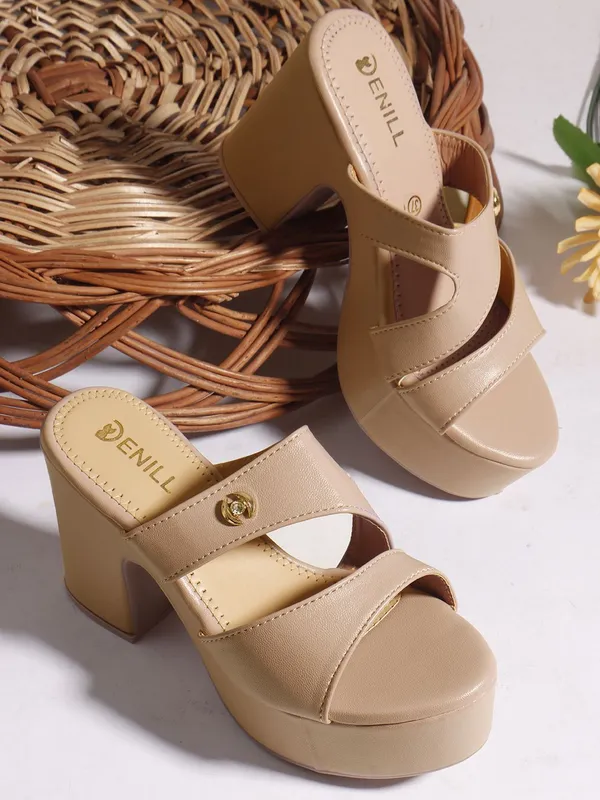 Beige_Synthetic_Leather_Heels_For_Women