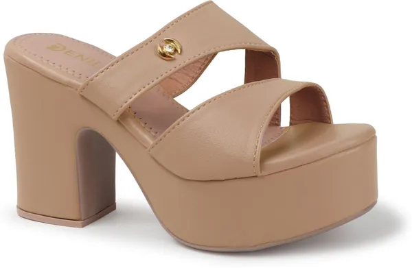 Beige_Synthetic_Leather_Heels_For_Women