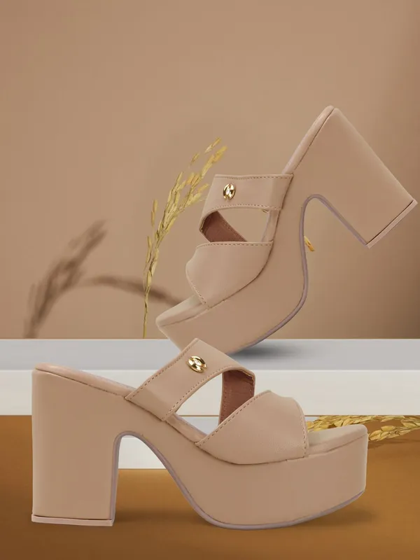 Beige_Synthetic_Leather_Heels_For_Women